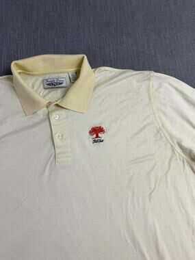 Straight Down Oak Tree Golf Polo Shirt Men’s XL Yellow Striped Mercerized Cotton